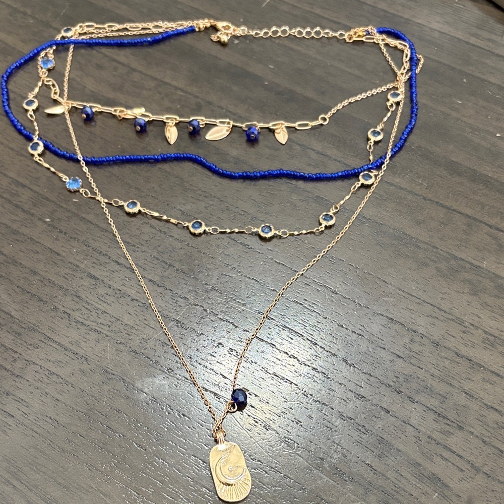 Talbots Gold and Blue Multi-Layer Necklace